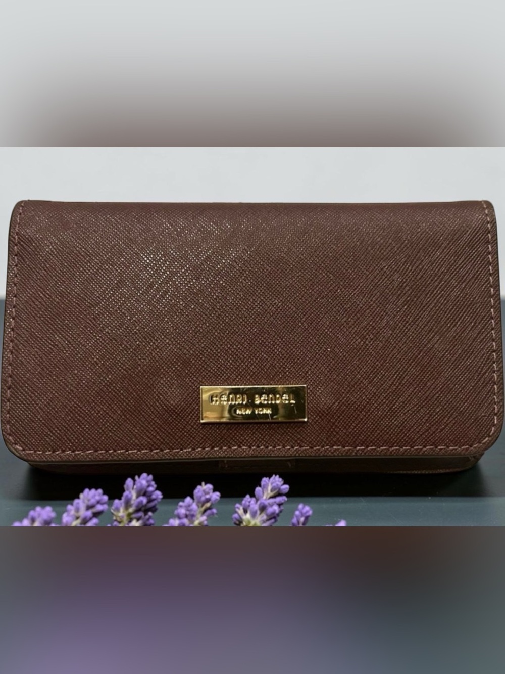 Michael Kors Brown Saffiano Leather Continental Wallet with Gold Plaque